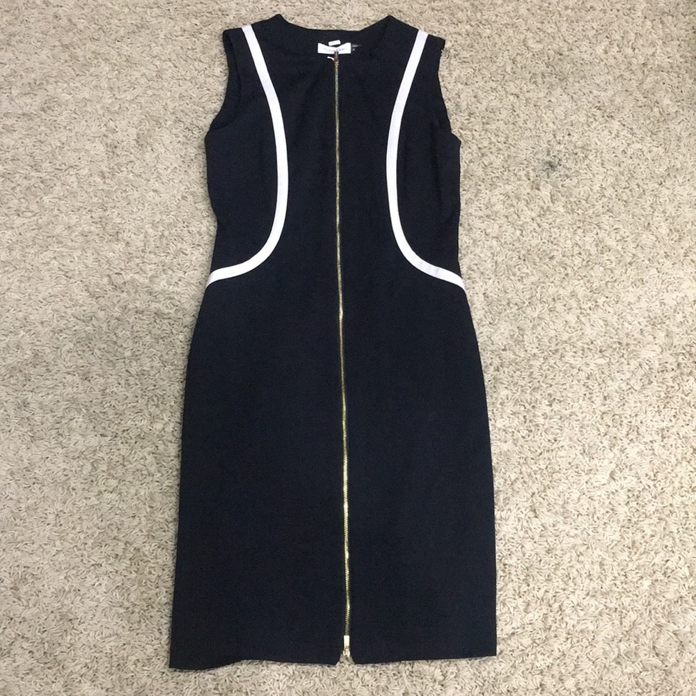 CALVIN KLEIN Black Ivory Gold Sleeveless zip Dress